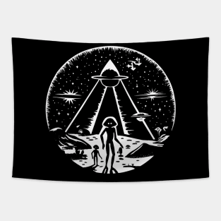 Ancient Egyptian UFO Aliens Retro Illustration Tapestry