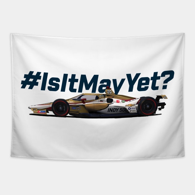 Is It May Yet? (blue text) Tapestry by Sway Bar Designs