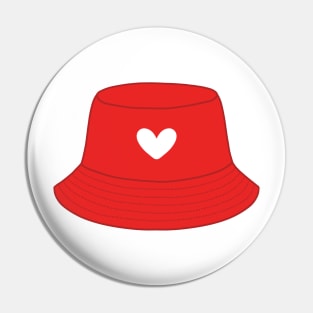 Red bucket hat with a heart Pin