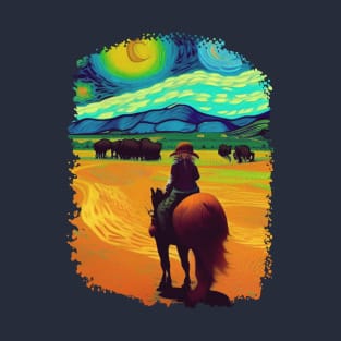 Lady riding a Horse on a Starry Night T-Shirt