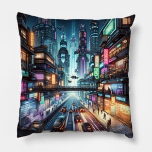 Neon Metropolis Pillow