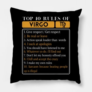 Top 10 rules of Virgo, Funny Virgo Facts, Zodiac Astrological Sign Pillow