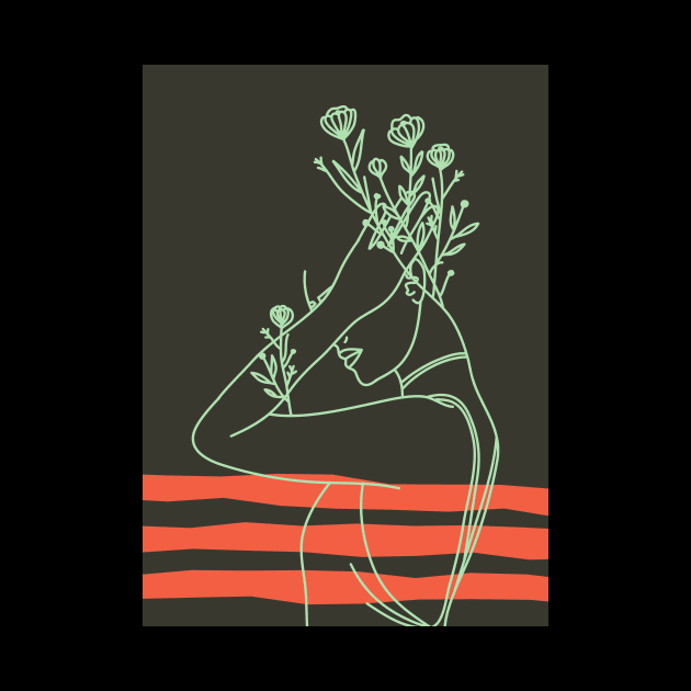 Lineart woman with flowers on her head by waltzart