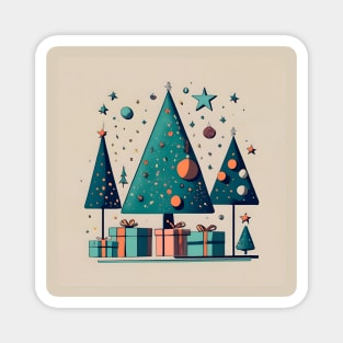 Modern Christmas Trees With Presents Drawing Magnet
