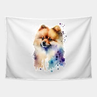 Rainbow Pomeranian Watercolor Art Tapestry