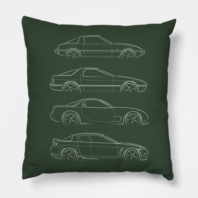 Evolution of the Mazda RX-7 RX-8 - profile stencil, white Pillow by mal_photography