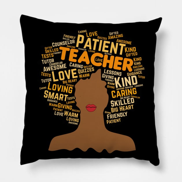 African American Teacher Words in Afro Pillow by blackartmattersshop