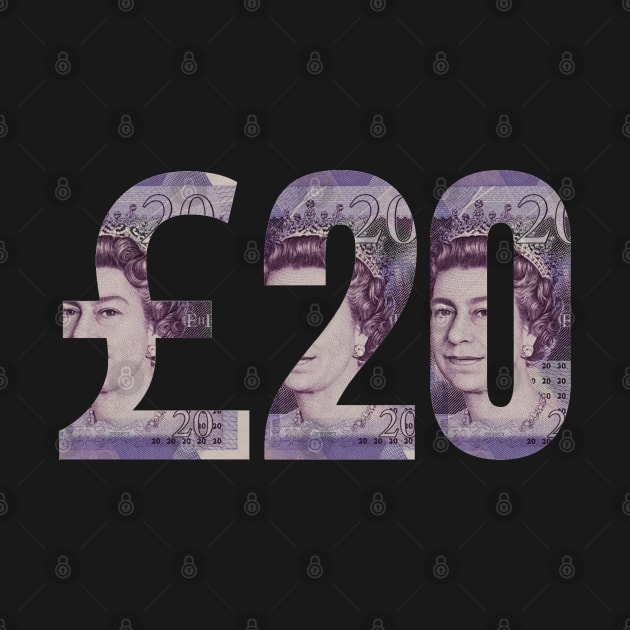 £20 British Pound Sterling Banknote Note Bill Purple Paper Money by Enriched by Art