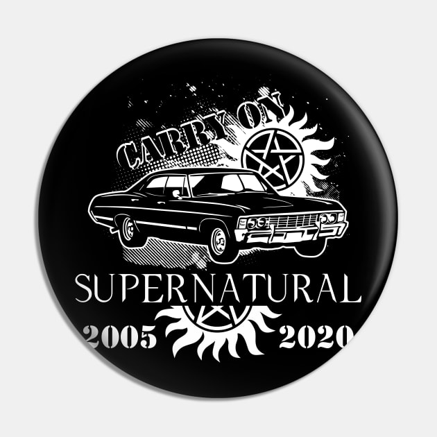 Supernatural Carry On 2005-2020 T-Shirt Pin by SevenTwentyThree