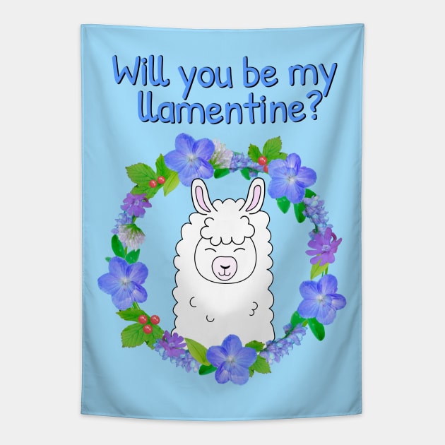Will you be my llamentine? Cute llama valentines day Tapestry by Purrfect