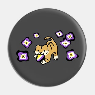 Non Binary Flag of Cute Flowers with Adorable Tiger Cub (LGBTQ+ Pride Month) Pin