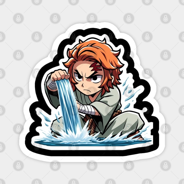 Tanjiro training under a waterfall Magnet by Cuddle : Prints & Designs