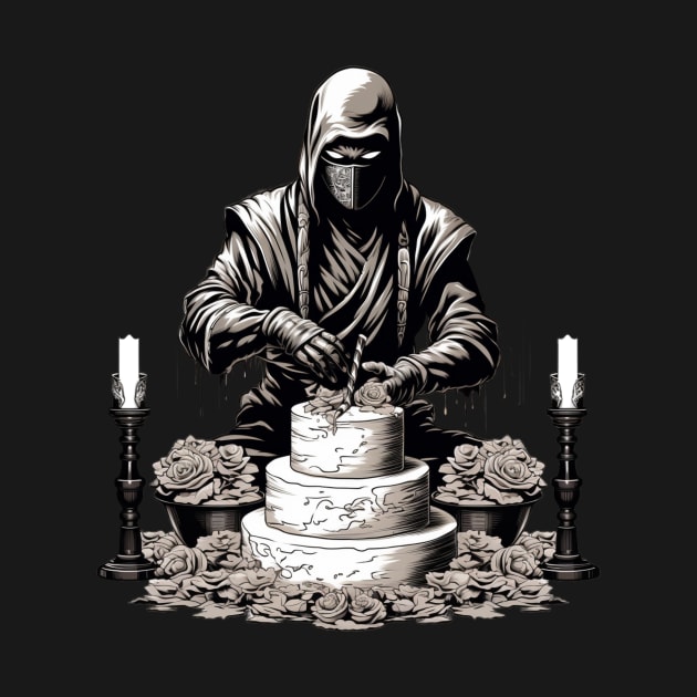 Ninja Birthday Cake: Gothic Style Sepia Illustration by YUED