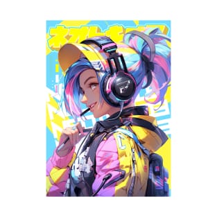 HEADPHONE GAL 3333 - NEOTOKIO3 100%ドPE / DREAM BIG | Anime Manga Kawaii Anime Girl Pop Art 3D | PROUD OTAKU T-Shirt