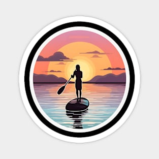 Serene Sunset Paddleboarding Silhouette Magnet