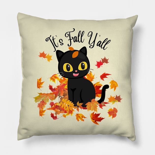 It's fall y'all Black Cats Halloween Thanksgiving Funny Pillow by BellaPixel