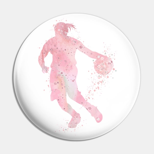 Basketball Dribble Sport Girl Watercolor Pin by LotusGifts