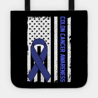 Colon Cancer Awareness Usa American Flag Tote