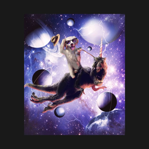 Golden Retriever Riding Dinosaur In Space by Random Galaxy