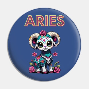 Adorable Sugar Skull Aries Pin