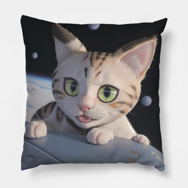 Galactic Explorer: Space Cat Print Pillow by designerhandsome