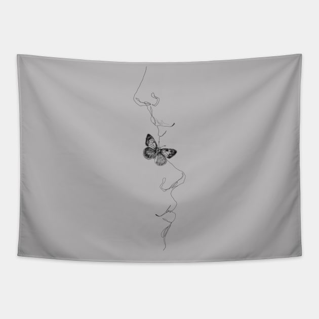 Minimalist Line art of love and butterfly Tapestry by thecolddots