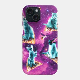 Outer Space Cats With Rainbow Laser Eyes Riding On Pizza Phone Case