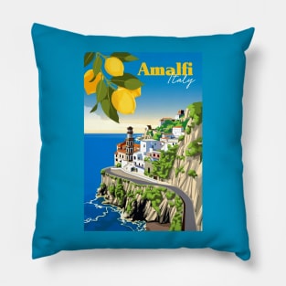 Vintage Travel Poster - Lemon Trees Amalfi, Italy Pillow