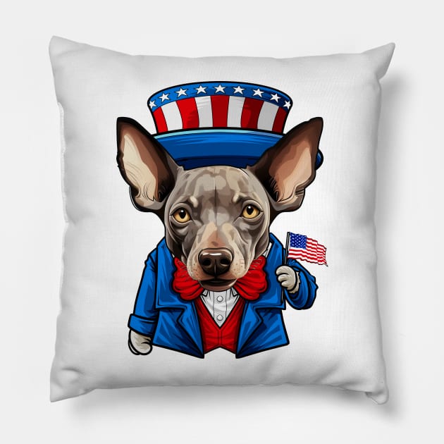 Funny 4th of July Hairless Terrier Dog Pillow by whyitsme