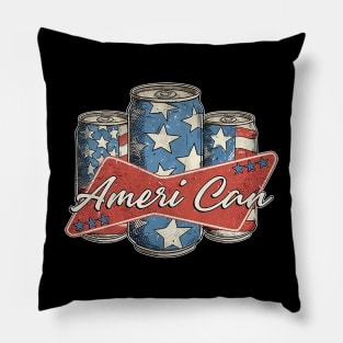 Retro Ameri Can Funny 4th of July Beer Patriotic USA flag Pillow