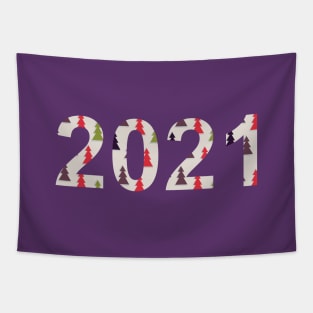 numbers 2021 with multicolored triangular fir tree Tapestry