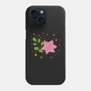 Floral arrangement pink flower with stars and golden sparkles Phone Case