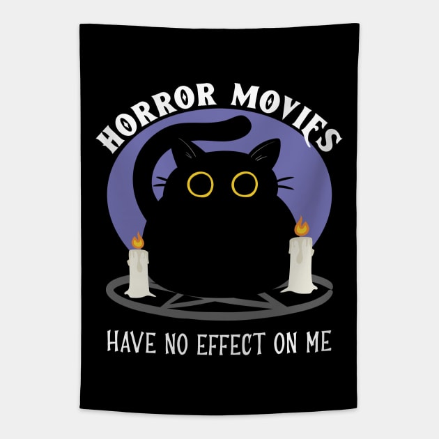 Horror Movies Have No Effect On Me - Funny Satanic Cat Design Tapestry by TMBTM