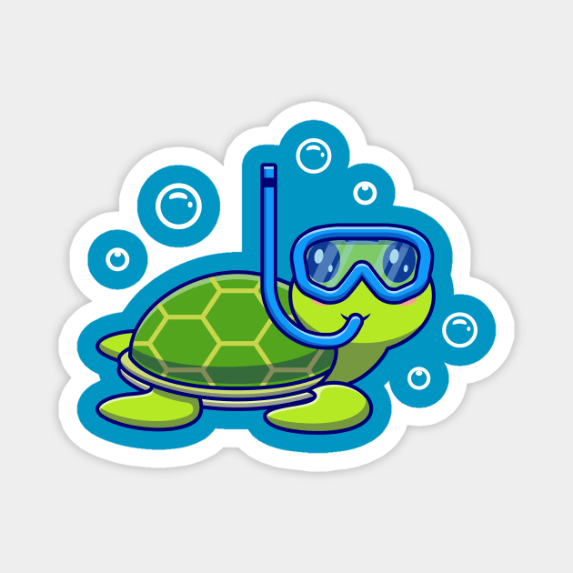 Cute Turtle Snorkeling In The Sea Cartoon Vector Icon Illustration Magnet by Catalyst Labs