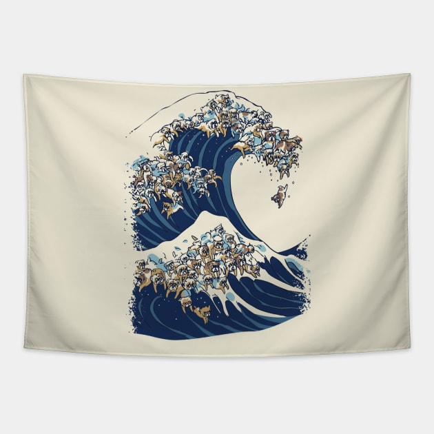 The Great Wave of English Bulldog Tapestry by huebucket