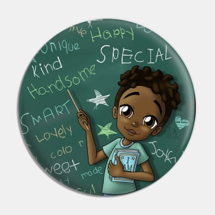 African American Boy Dark Brown and Positive Words Pin