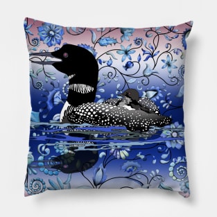 Loon in a sea of flowers Pillow