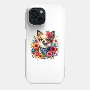 A chihuahua with beautiful colorful flowers Phone Case