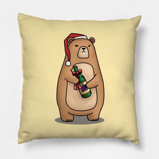 Christmas Bear in Santa Hat Pillow by Takeda_Art