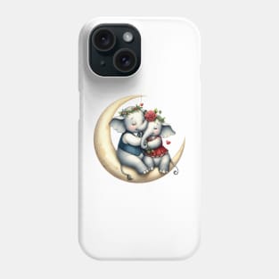 Valentine Elephant Couple on Moon Phone Case