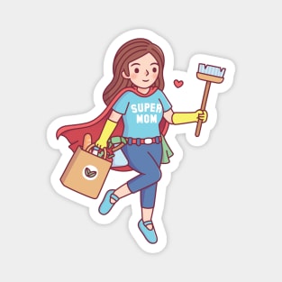 Super Mom With Cleaning Supplies And Groceries Magnet