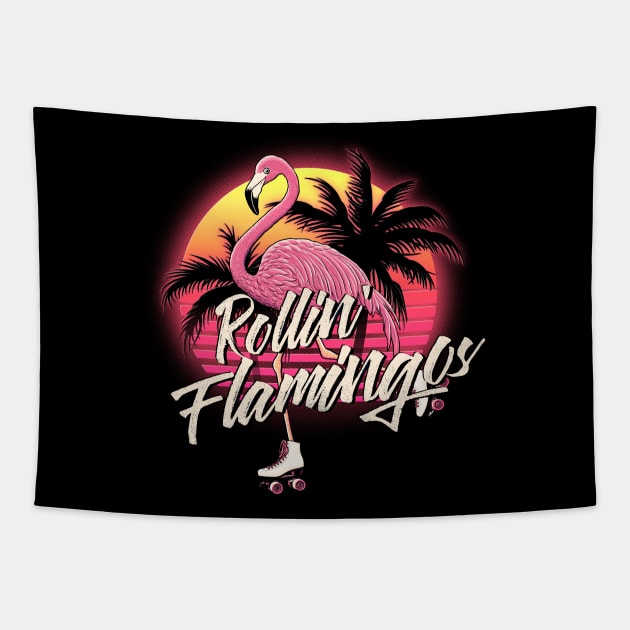 Rolling Flamingos Tapestry by victorcalahan