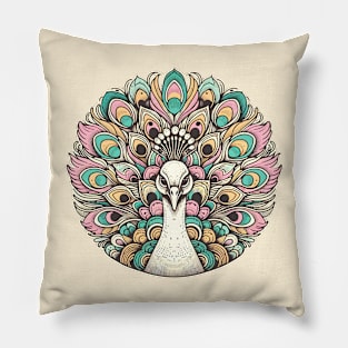 Pastel Majesty - Ornate Peacock Illustration Pillow