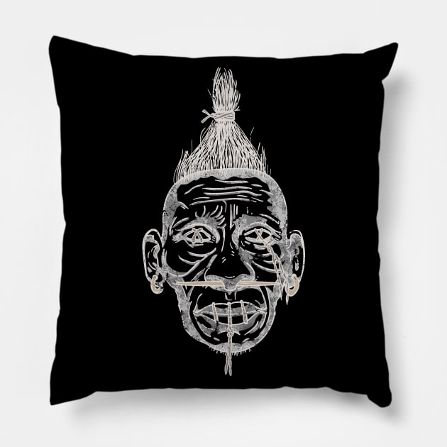 Shrunken Head Macabre Art Pillow by Marouk