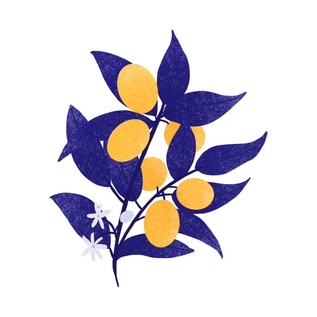 Blue and yellow citrus fruit branch by Home Cyn Home 