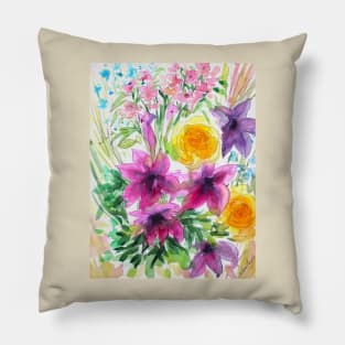 Summer in Full Bloom Watercolor Painting Pillow