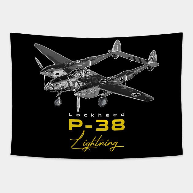 Lockheed P-38 Lightning American fighter Bomber Aircraft Tapestry by aeroloversclothing