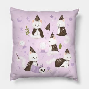 Cute magical purple White black cat Pillow