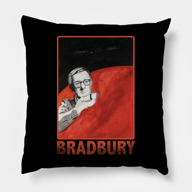 Ray Bradbury on Mars- Text Design Pillow by ianoz