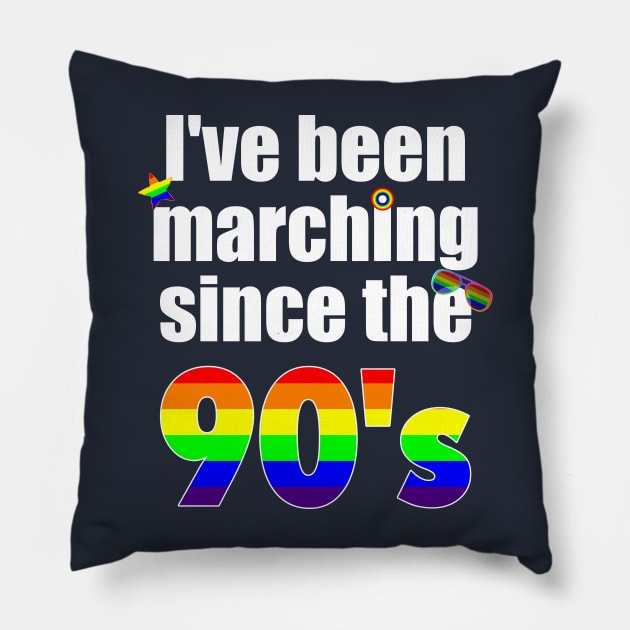 Gay Pride Marching LGBT Nineties Pillow by brodyquixote